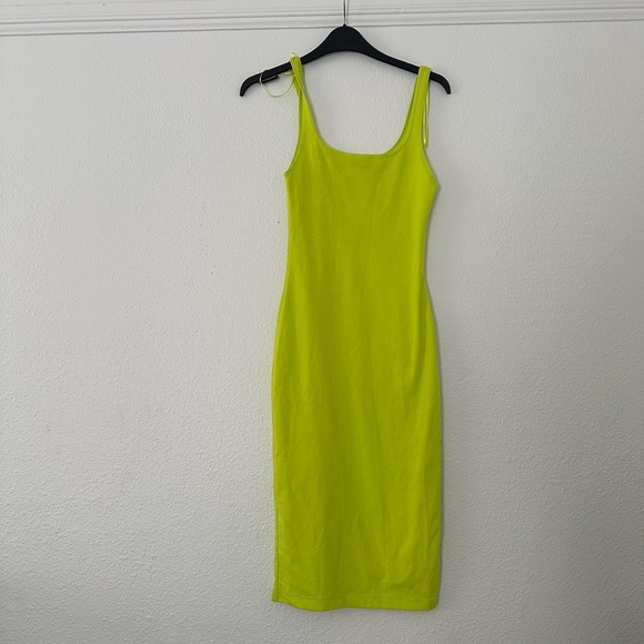 Zara Bodycon lime Green Midi Dress w/ Slit - Picture 2 of 4